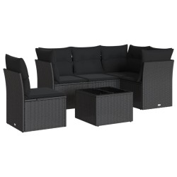 vidaXL Set de sofás de jardín 6 piezas y cojines ratán sintético negro