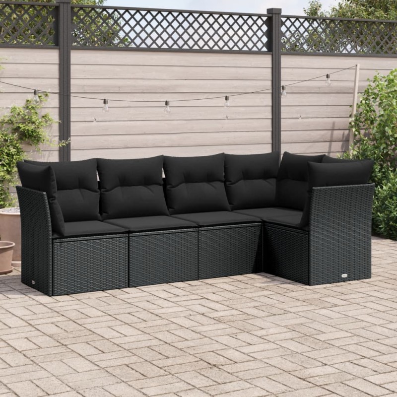 vidaXL Set de muebles de jardín 5 pzas y cojines ratán sintético negro vidaXL Set de muebles de jardín 5 pzas y cojines ratán sintético negro