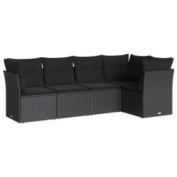 vidaXL Set de muebles de jardín 5 pzas y cojines ratán sintético negro