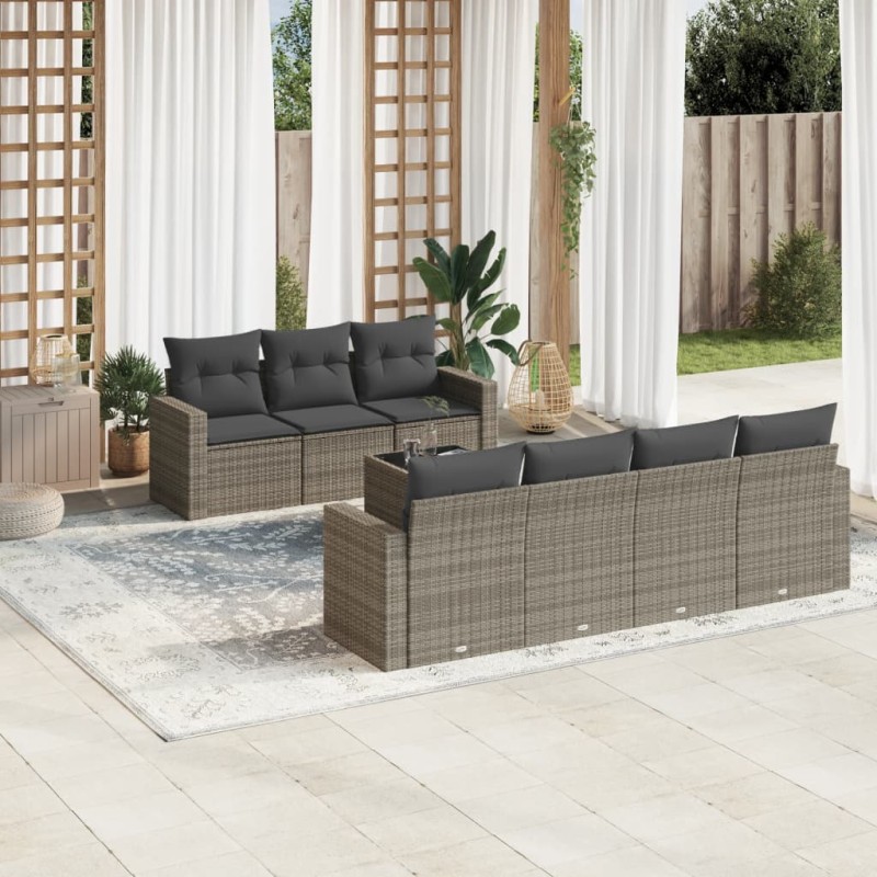 vidaXL Set de sofás de jardín 8 pzas y cojines ratán sintético gris