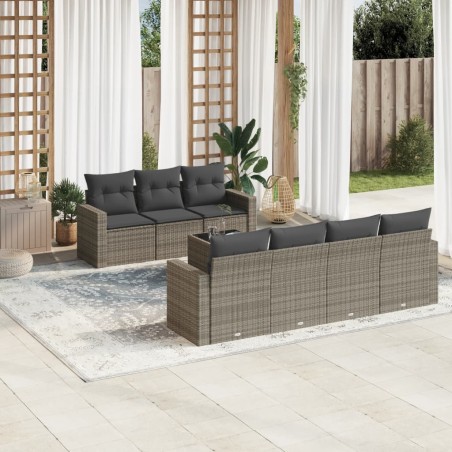 vidaXL Set de sofás de jardín 8 pzas y cojines ratán sintético gris