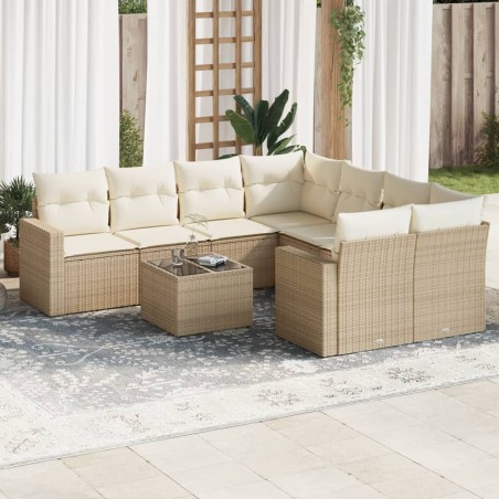 vidaXL Set de sofás de jardín 9 pzas con cojines ratán sintético beige