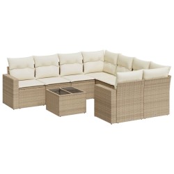 vidaXL Set de sofás de jardín 9 pzas con cojines ratán sintético beige