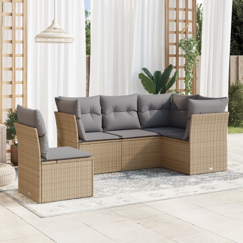 vidaXL Juego de sofás jardín con cojines 5 pzas ratán sintético beige vidaXL Juego de sofás jardín con cojines 5 pzas ratán sintético beige