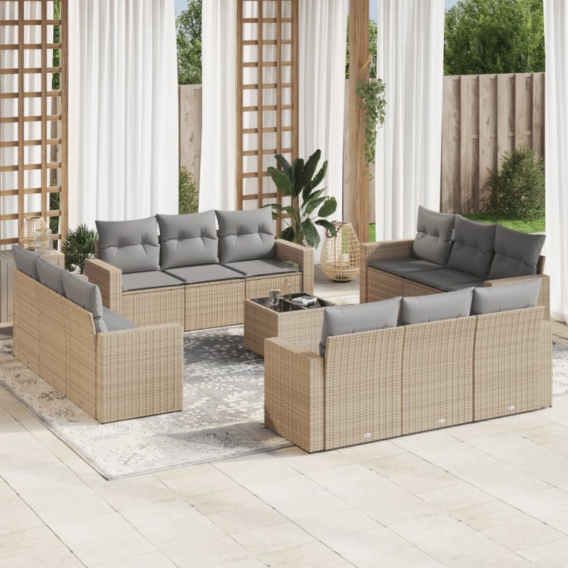 vidaXL Set sofás de jardín con cojines 13 pzas ratán sintético beige vidaXL Set sofás de jardín con cojines 13 pzas ratán sintético beige
