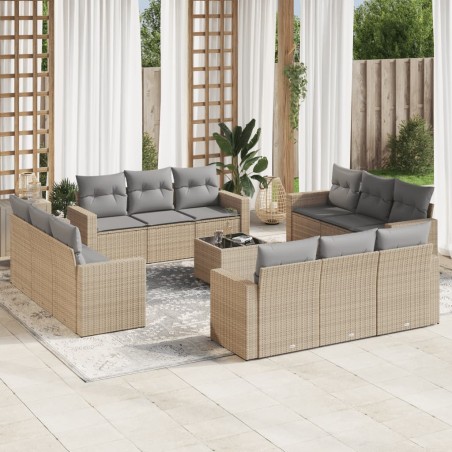vidaXL Set sofás de jardín con cojines 13 pzas ratán sintético beige