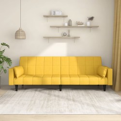 vidaXL Sofá cama de 2 plazas con dos almohadas tela color amarillo