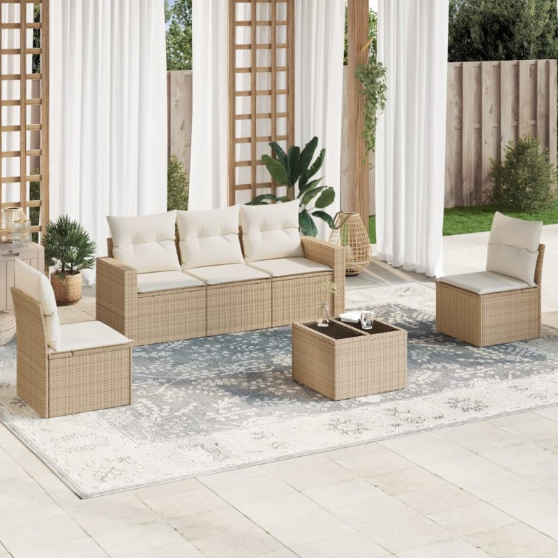 vidaXL Juego de sofás jardín con cojines 6 pzas ratán sintético beige vidaXL Juego de sofás jardín con cojines 6 pzas ratán sintético beige