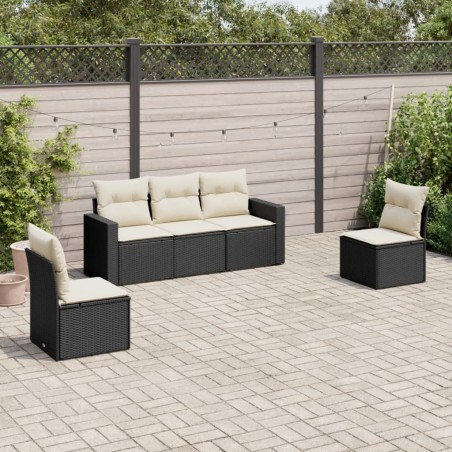 vidaXL Set de muebles de jardín 5 pzas y cojines ratán sintético negro