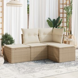 vidaXL Juego de sofás jardín con cojines 4 pzas ratán sintético beige