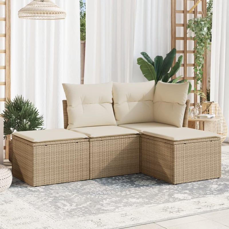 vidaXL Juego de sofás jardín con cojines 4 pzas ratán sintético beige
