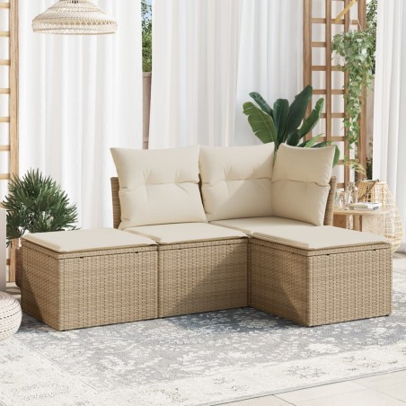 vidaXL Juego de sofás jardín con cojines 4 pzas ratán sintético beige