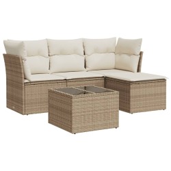 vidaXL Juego de sofás jardín con cojines 5 pzas ratán sintético beige