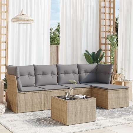 vidaXL Juego de sofás jardín con cojines 6 pzas ratán sintético beige