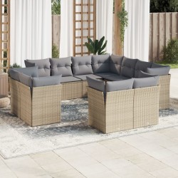 vidaXL Set de sofás de jardín 11pzas con cojines ratán sintético beige