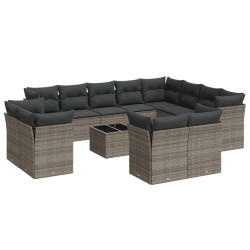 vidaXL Set sofás de jardín con cojines 13 piezas ratán sintético gris