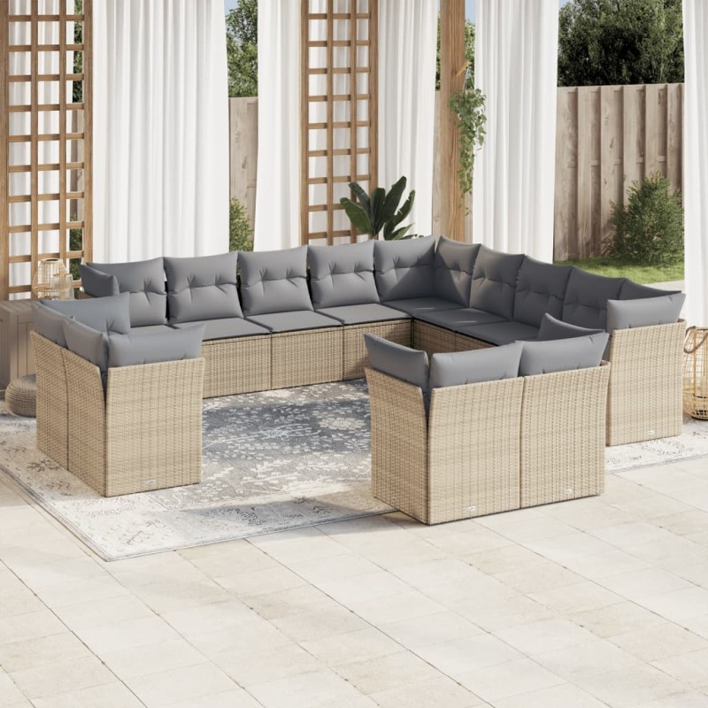 vidaXL Set sofás de jardín con cojines 13 pzas ratán sintético beige vidaXL Set sofás de jardín con cojines 13 pzas ratán sintético beige