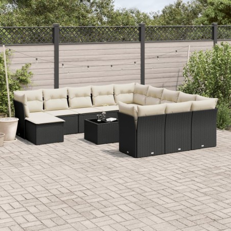 vidaXL Set de sofás de jardín y cojines 13 pzas ratán sintético negro