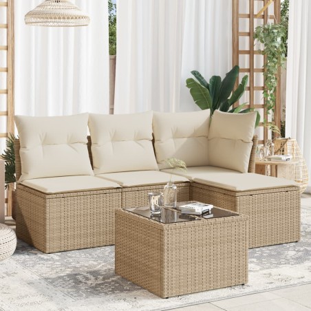 vidaXL Juego de sofás jardín con cojines 5 pzas ratán sintético beige