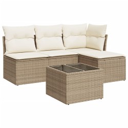 vidaXL Juego de sofás jardín con cojines 5 pzas ratán sintético beige
