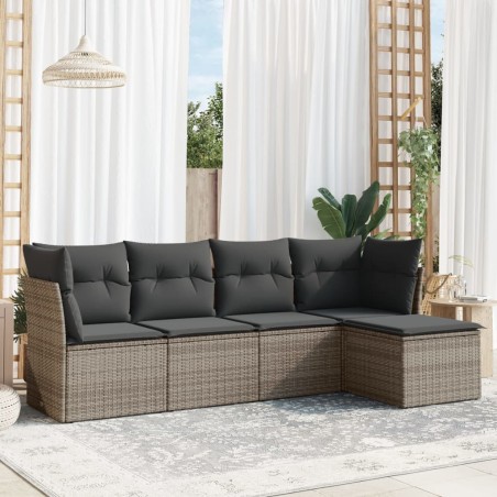 vidaXL Juego de sofás jardín con cojines 5 pzas ratán sintético gris