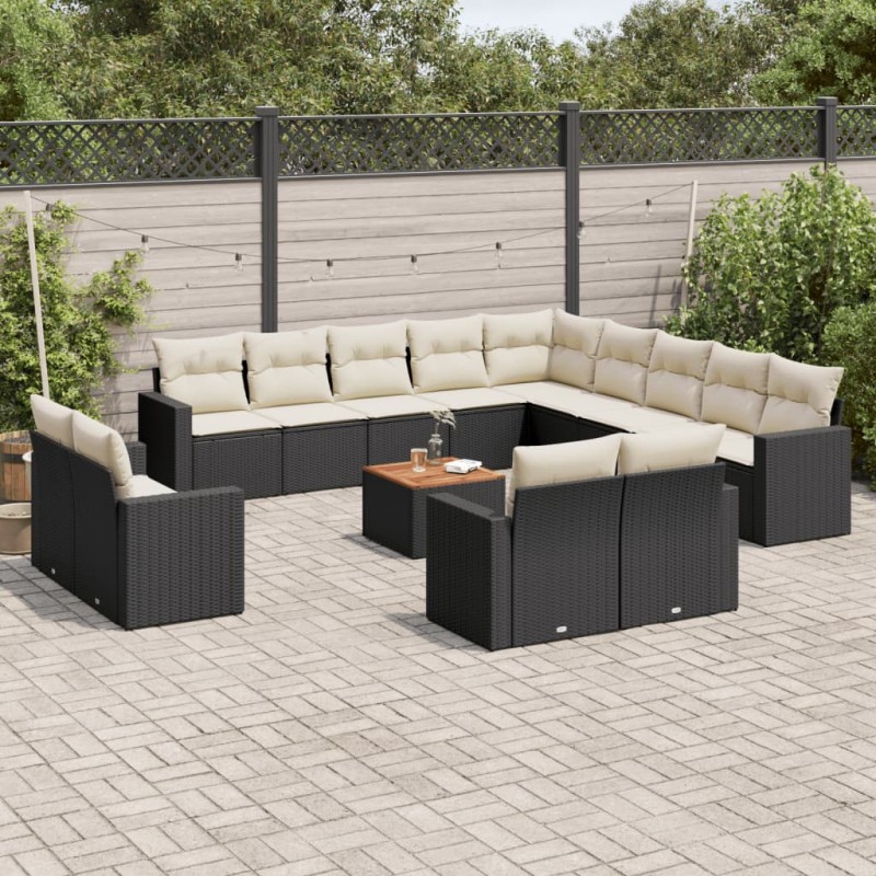 vidaXL Set sofás de jardín 14 pzas con cojines ratán sintético negro vidaXL Set sofás de jardín 14 pzas con cojines ratán sintético negro