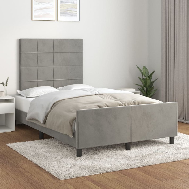 vidaXL Estructura de cama con cabecero terciopelo gris claro 120x200cm vidaXL Estructura de cama con cabecero terciopelo gris claro 120x200cm