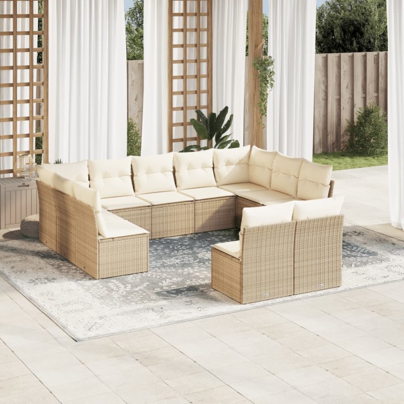 vidaXL Set de sofás de jardín 11pzas con cojines ratán sintético beige vidaXL Set de sofás de jardín 11pzas con cojines ratán sintético beige