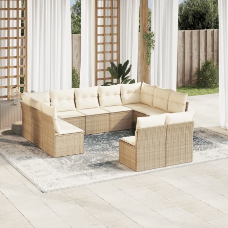 vidaXL Set de sofás de jardín 11pzas con cojines ratán sintético beige