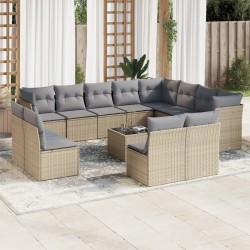 vidaXL Set sofás de jardín con cojines 13 pzas ratán sintético beige
