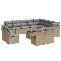 vidaXL Set sofás de jardín con cojines 13 pzas ratán sintético beige