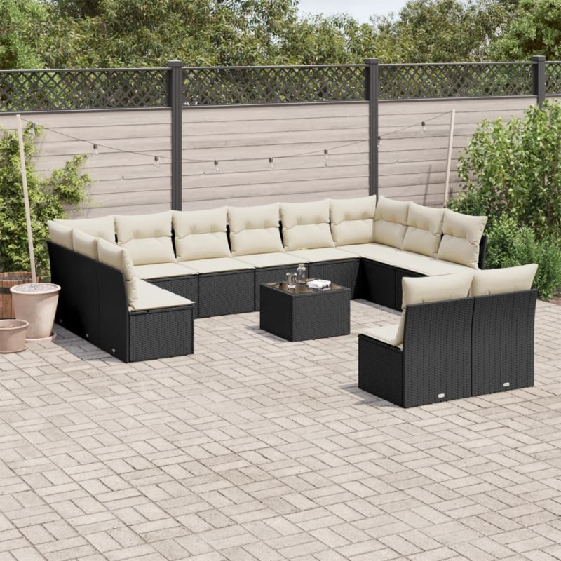 vidaXL Set de sofás de jardín y cojines 13 pzas ratán sintético negro vidaXL Set de sofás de jardín y cojines 13 pzas ratán sintético negro