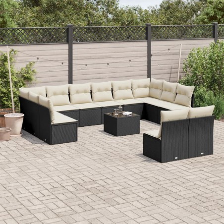 vidaXL Set de sofás de jardín y cojines 13 pzas ratán sintético negro