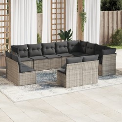 vidaXL Set de sofás de jardín 12 pzas con cojines ratán sintético gris