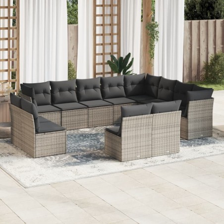 vidaXL Set de sofás de jardín 12 pzas con cojines ratán sintético gris