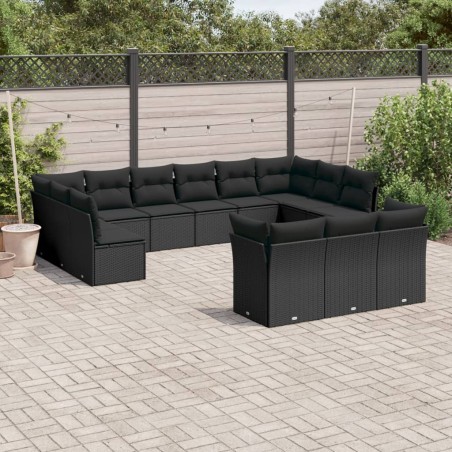 vidaXL Set de sofás de jardín y cojines 13 pzas ratán sintético negro