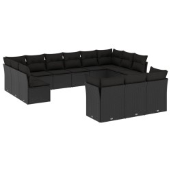 vidaXL Set de sofás de jardín y cojines 13 pzas ratán sintético negro