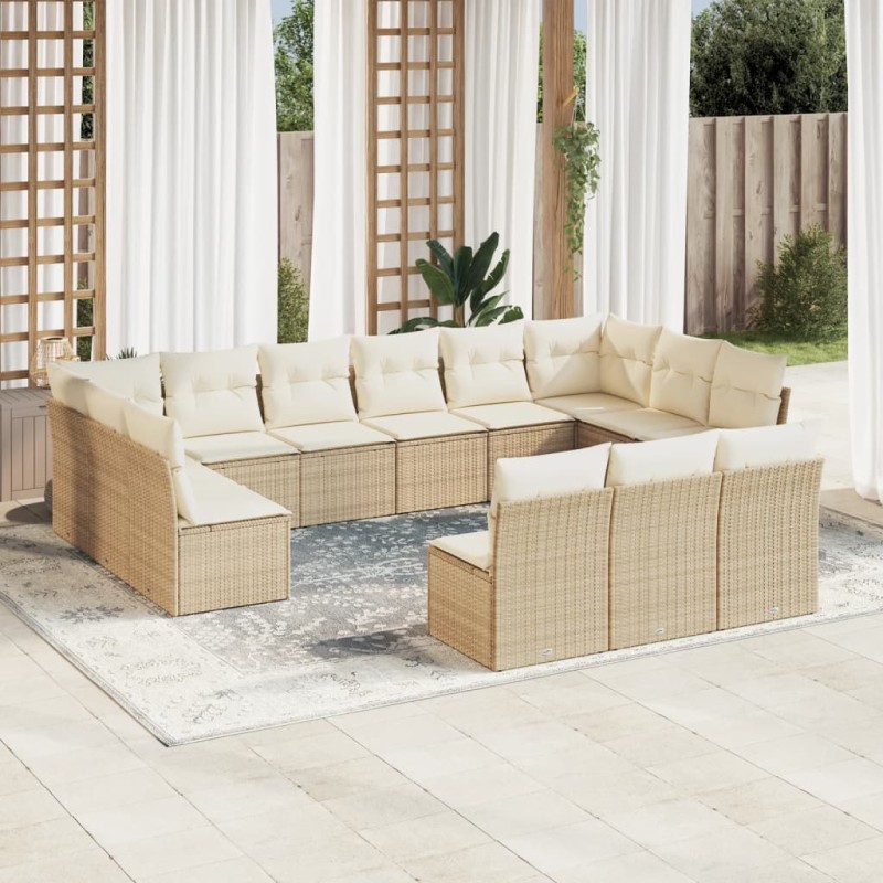 vidaXL Set sofás de jardín con cojines 13 pzas ratán sintético beige vidaXL Set sofás de jardín con cojines 13 pzas ratán sintético beige