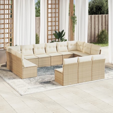 vidaXL Set sofás de jardín con cojines 13 pzas ratán sintético beige