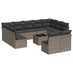 vidaXL Set de sofás de jardín 12 pzas con cojines ratán sintético gris