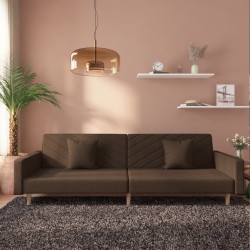 vidaXL Sofá cama de 2 plazas con dos almohadas tela marrón