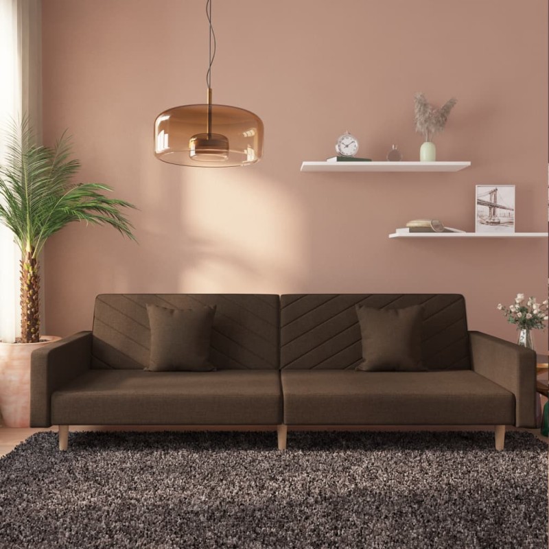 vidaXL Sofá cama de 2 plazas con dos almohadas tela marrón vidaXL Sofá cama de 2 plazas con dos almohadas tela marrón