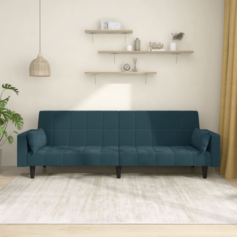 vidaXL Sofá cama de 2 plazas con dos almohadas terciopelo azul vidaXL Sofá cama de 2 plazas con dos almohadas terciopelo azul