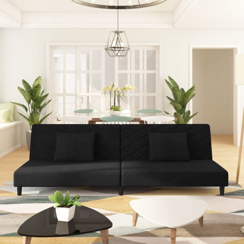 vidaXL Sofá cama de 2 plazas con dos almohadas terciopelo negro vidaXL Sofá cama de 2 plazas con dos almohadas terciopelo negro
