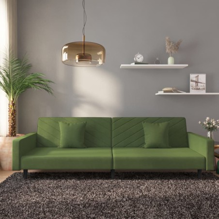 vidaXL Sofá cama de 2 plazas con dos almohadas terciopelo verde oscuro