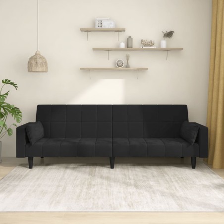vidaXL Sofá cama de 2 plazas con dos almohadas terciopelo negro