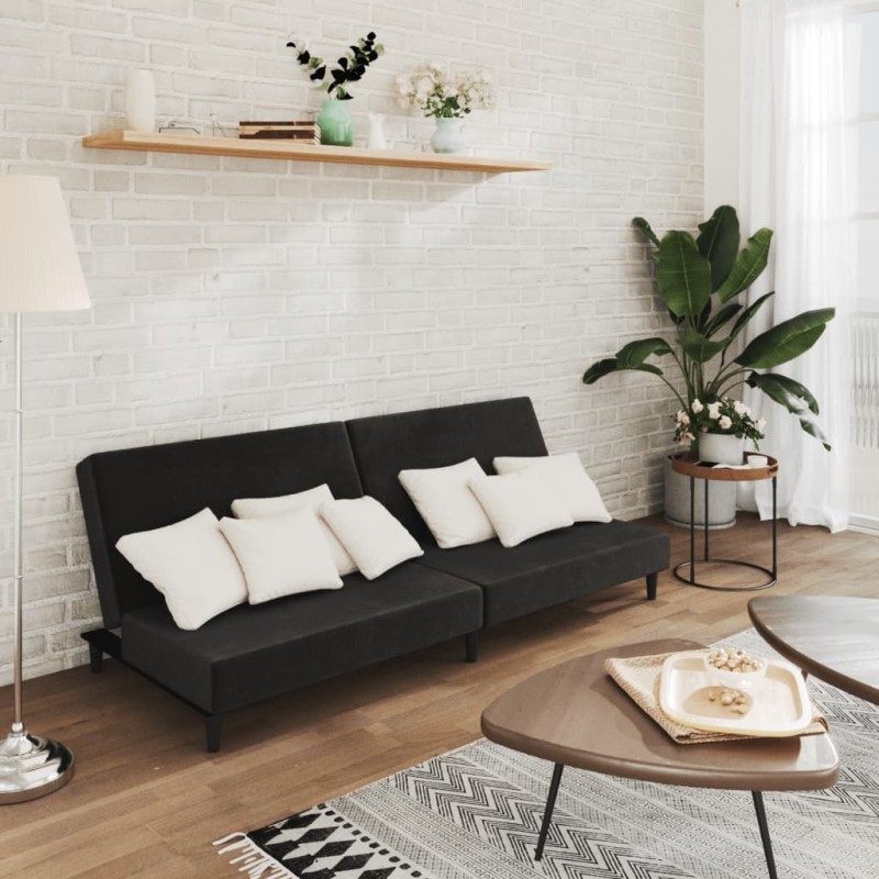 vidaXL Sofá cama de 2 plazas terciopelo negro vidaXL Sofá cama de 2 plazas terciopelo negro