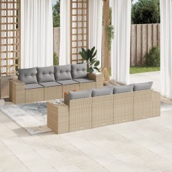 vidaXL Set de sofás de jardín 9 pzas con cojines ratán sintético beige