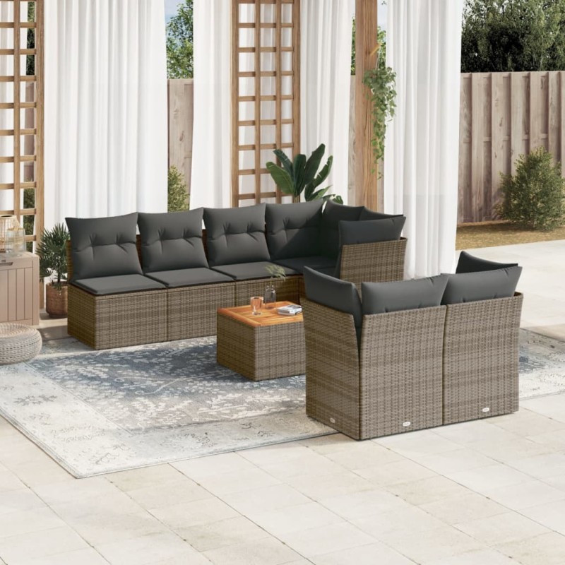 vidaXL Set de sofás de jardín 8 pzas y cojines ratán sintético gris vidaXL Set de sofás de jardín 8 pzas y cojines ratán sintético gris
