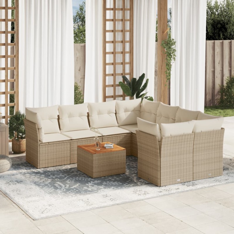 vidaXL Set de sofás de jardín 9 pzas con cojines ratán sintético beige vidaXL Set de sofás de jardín 9 pzas con cojines ratán sintético beige